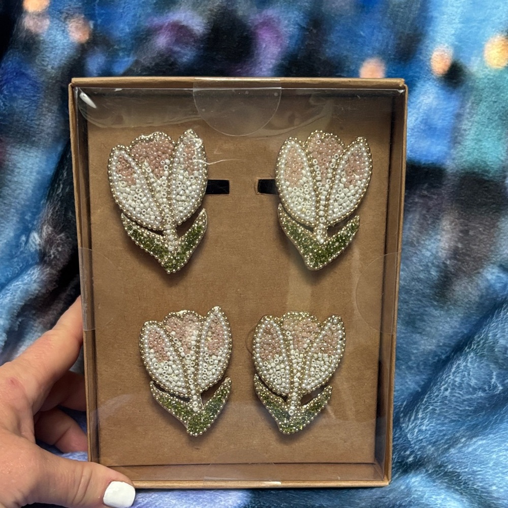 Rachel Zoe Beaded Tulip Napkin Rings NIP